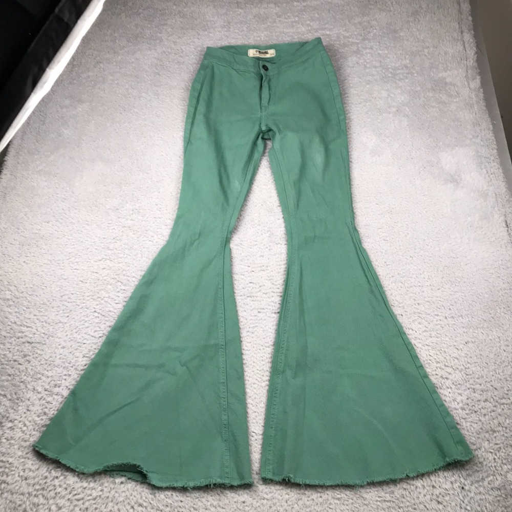 Rock & Roll Cowgirl Bargain Button Bell Jeans Womens 26 (26x33) Green Flare Leg